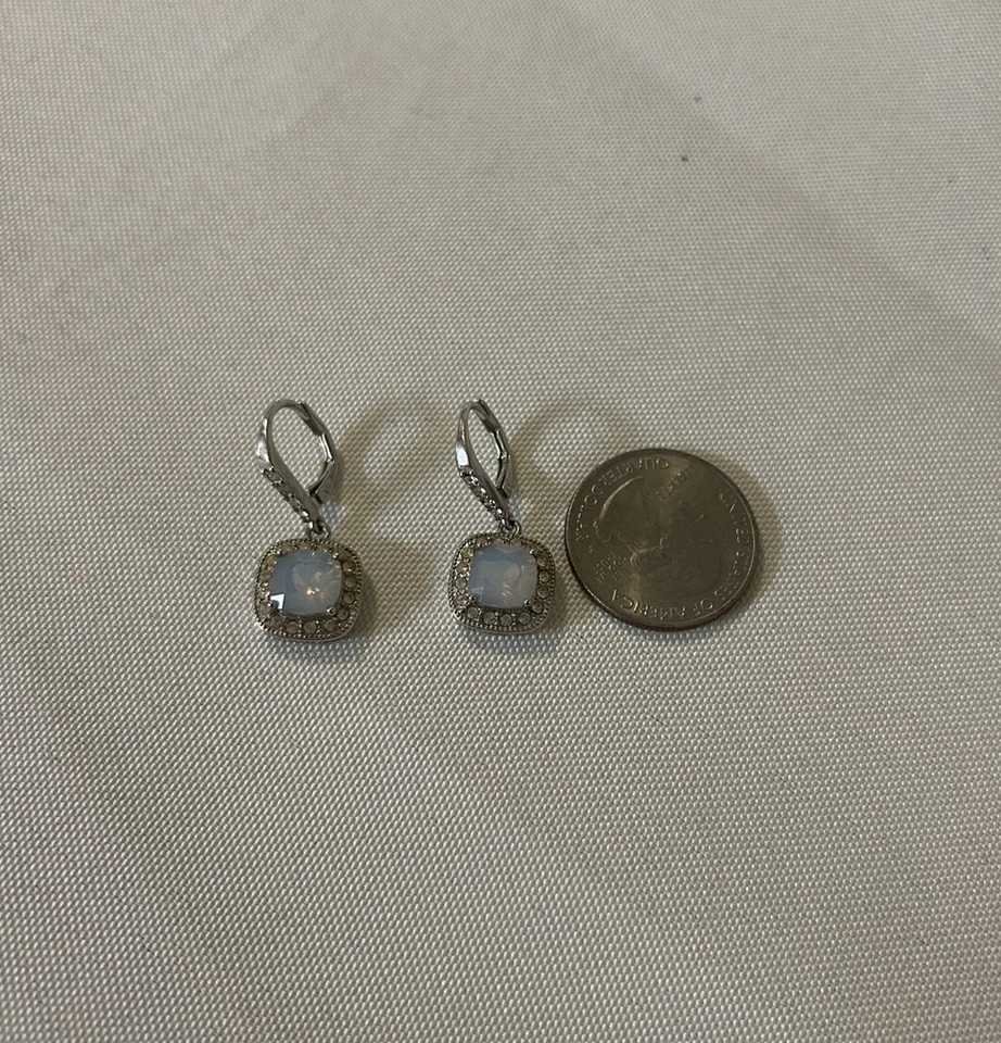 Lia Sophia Silver Toned Square Dangle Earrings With Light Blue Center Stone  - Image 4 of 4