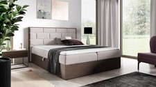 Boxspringbett Bett BEILA 200x200cm Dunkel Eiche Stoff Hellbeige inkl. Bettkasten