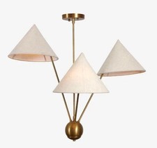 Mid Century 3 Light Shades Brass Sputnik Chandelier Ceiling Light Fixture Lamp