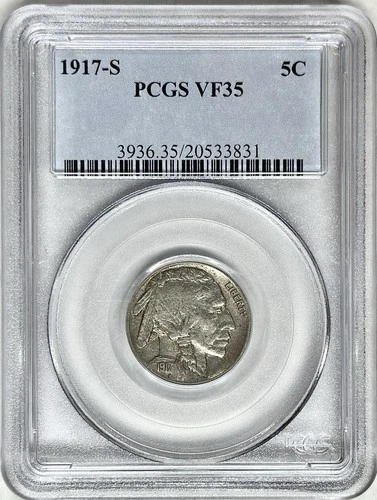 1917 S BUFFALO NICKEL PCGS VF35 SEMI-KEY DATE