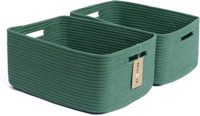 Large Storage Baskets for Shelves, Closet 2pcs-L17×W13×H7.5, Green 