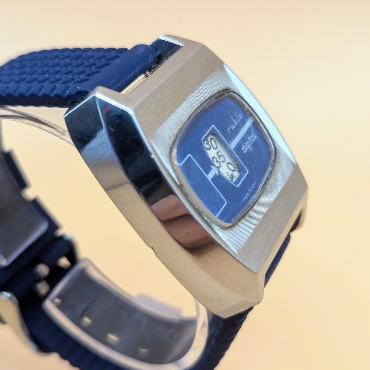 Rare Vintage Ruhla Digital Jump Hour Watch. Made in GDR. Blue Dial
