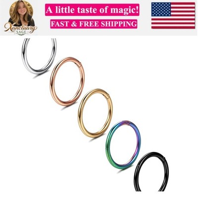 5Pcs 316L Surgical Steel Septum Rings Nose Rings Hoop 16G 18G 20G Hinged Clic...