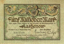 Rathenow Stadthauptkasse 10 Millionen Mark 1923 sehr leicht gebraucht