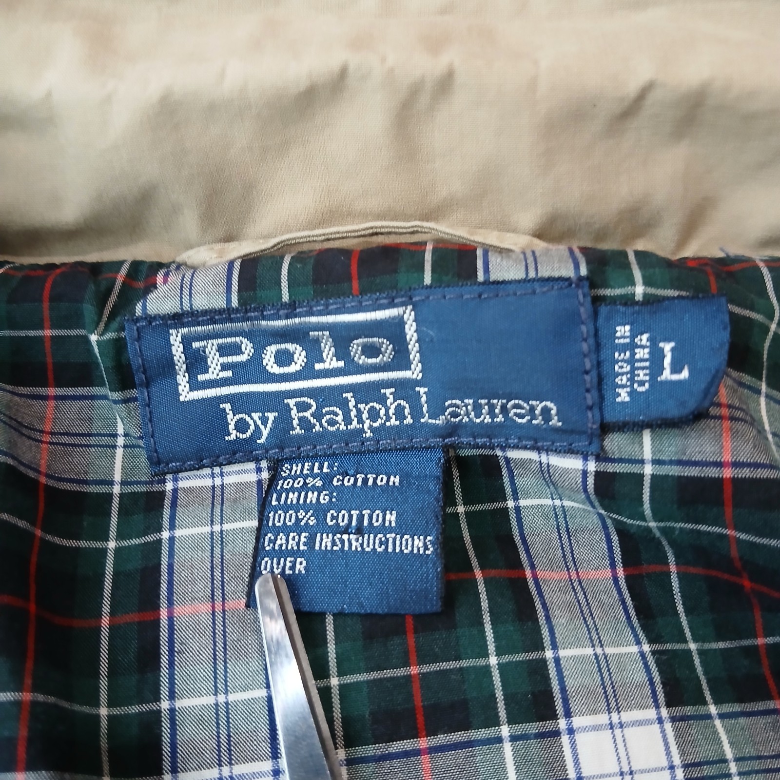 Vintage Polo Ralph Lauren Harrington Jacket Mens L Luxury Beige Plaid Lining 