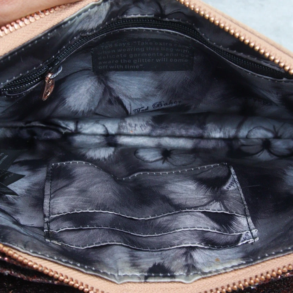 Ted Baker Langley Bowvet Rosa Brillo Lazo Bandolera Bolso sin asas Terciopelo Noche Bolso Foto 3 de 4