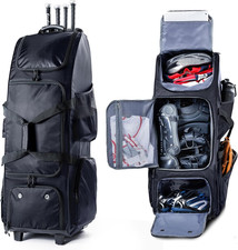 Upgraded Rolling Baseball Bag with Sturdy Hard Backing - Large Softball Bag with