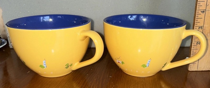 Set of 2 John Hinde Icons of Ireland Yellow & Blue Soup Mugs With Handle Ireland