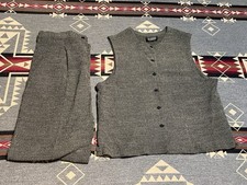 Eileen Fisher 2pc Vest Pants Set Wool Blend Gray Womens L 30x29 Vtg USA Made Q2
