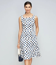 Talbots White Blue Water Dots Tiered Midi Square Neck Sun Dress sz 16 NEW NWT