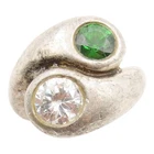 925 Sterling Silver Vintage Ring Green & White CZ Bypass Band  Sz 7  RG36248