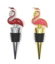 Pink/Gold or Red/Silver Santa Flamingo Christmas Holiday Wine Bottle Stopper New