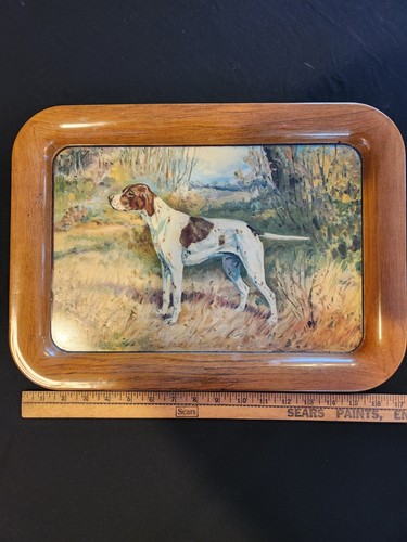 Old 1940 Ole Larsen Art English Pointer Hunting Dog 12x17  Tin Serving Tray NICE