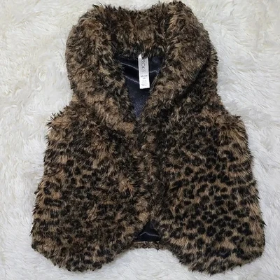 CHEROKEE Girls Faux Fur Animal Print Vest - Size XS 4/5 - Image 1 of 4