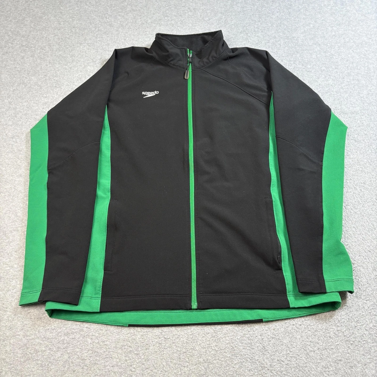 Speedo Jacket Men Medium Black Full Zip Athletic Polyester Spandex Sporty Swim