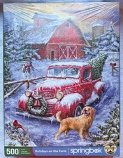 NEW Sealed Springbok 500pc Jigsaw Puzzle Holidays on the Farm Christmas Corti