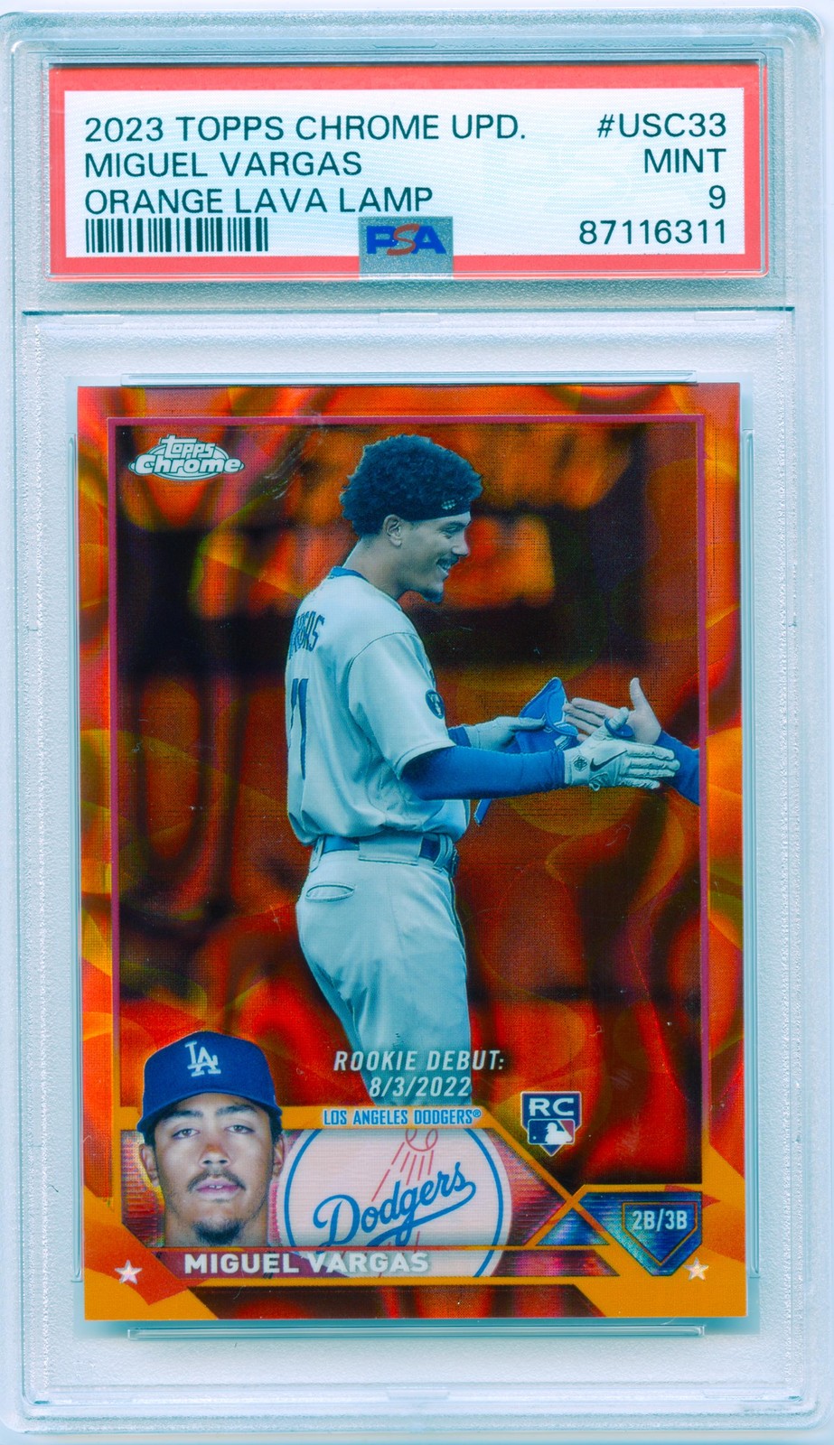 2023 Topps Chrome Update Miguel Vargas Red Orange Lava #/10 Dodgers PSA 9