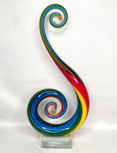 Murano Glassware Art Glass Sculpture Music Treble Clef Note 14" Rainbow Colors