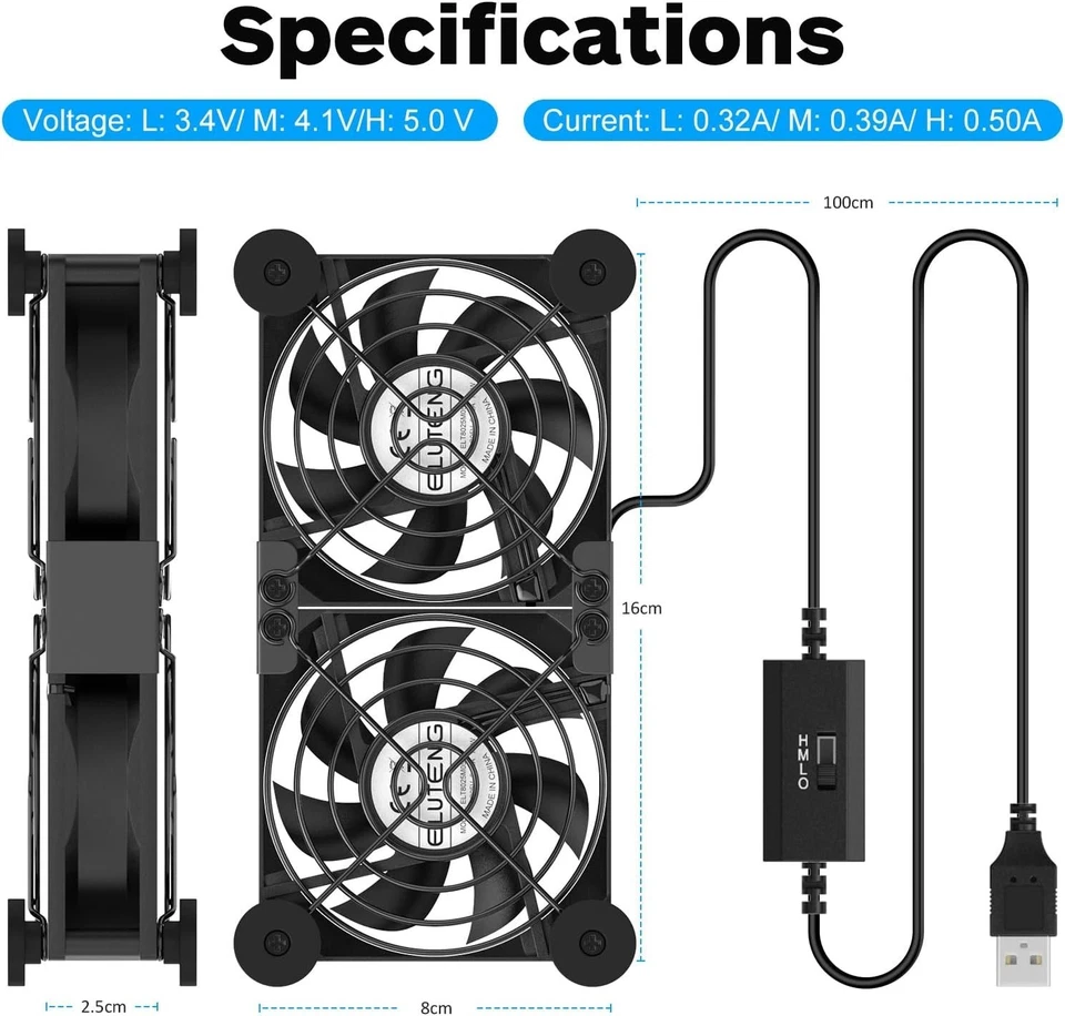Dual 80mm USB Cooling Fan, 3-Speed Quiet High-Speed Fan for PS4/PS5/PC/Xbox - Image 2 of 4