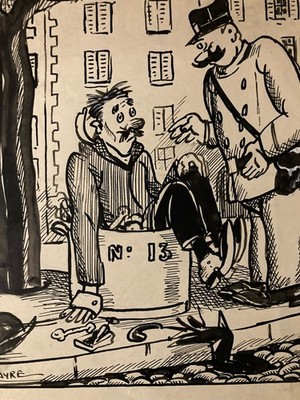 Ink Drawing 1920 Maurice SAUVAYRE After The New Year's Eve Celebration Art