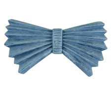 Large Vintage Pleated French Hair Bow Barrette Made in France Denim Blue Color