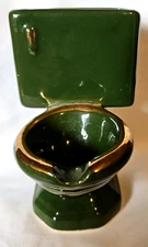 RARE Vintage Green Gold Ceramic Toilet Shaped Ashtray Cig Pack Holder Japan