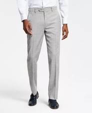 NWT Alfani Mens Gray Classic Flat Front Slim Fit Stretch Dress Pants Size 32x32