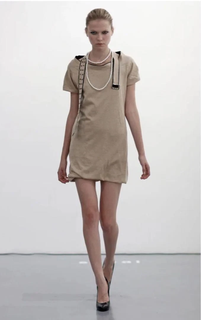 Abito SACAI beige mini dress maniche corte cintura tulle manica francese dal Giappone