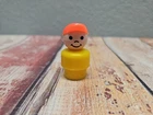 Fisher Price Vintage Little People Yellow Boy Orange Hat Solid Eyes