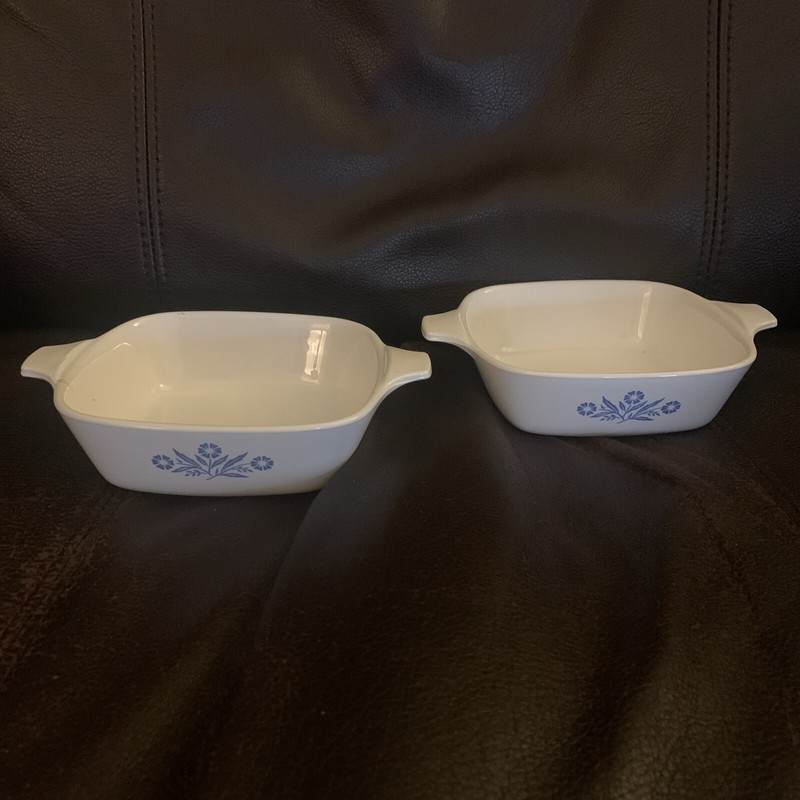 2 Vintage Corning Ware Blue Cornflower P-41 Petite Pan  5.25 Square No Cover