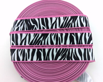 Grosgrain Ribbon 7/8'' Printed Pink Black Zebra 22mm Ribbon