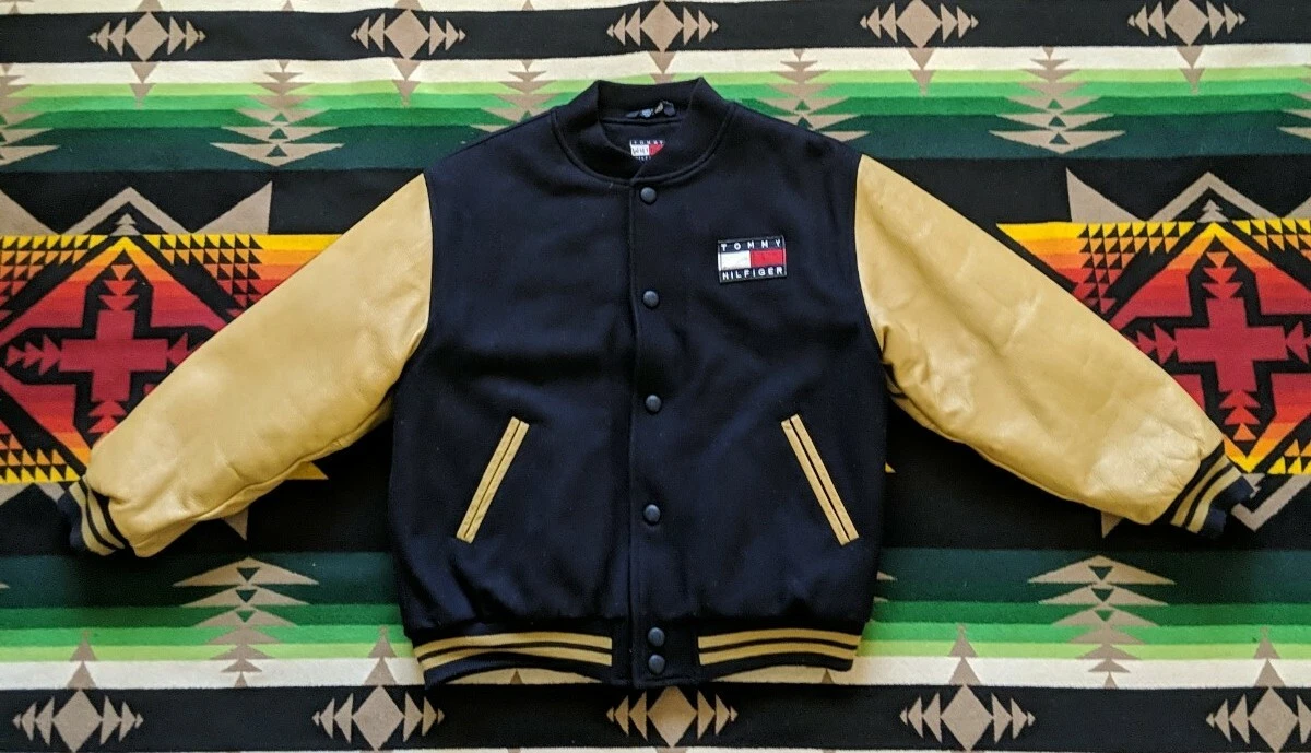 bjælke Gå ned grad VTG Y2k Tommy Hilfiger Flag Jacket Spellout Logo Reversible Varsity Bomber  L | eBay