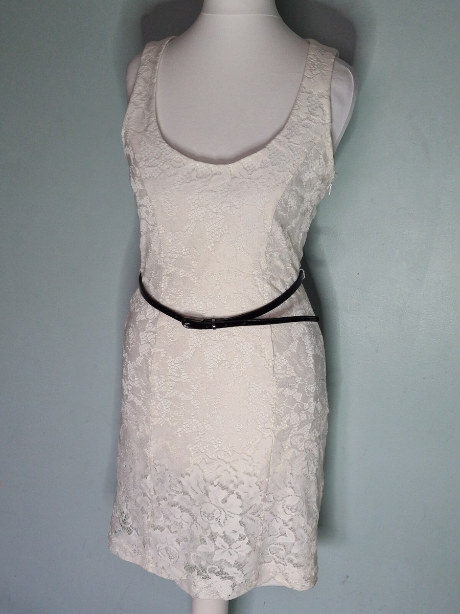 Jane Norman Cream Lace Sleeveless with black belt Dress 8 | eBay