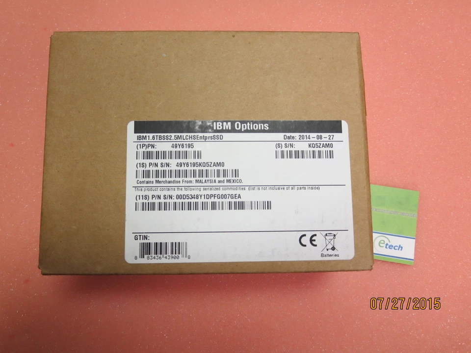 49Y6195/ 49Y6196- IBM 1.6TB SAS 2.5" MLC HS Enterprise SSD for IBM System x HS23 - Image 3 of 3