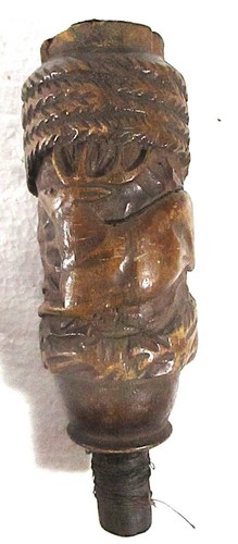 19TH C HAND LARGE CARVED WOOD SMOKING PIPE BOWL, RUNNING STAG, GERMANY?