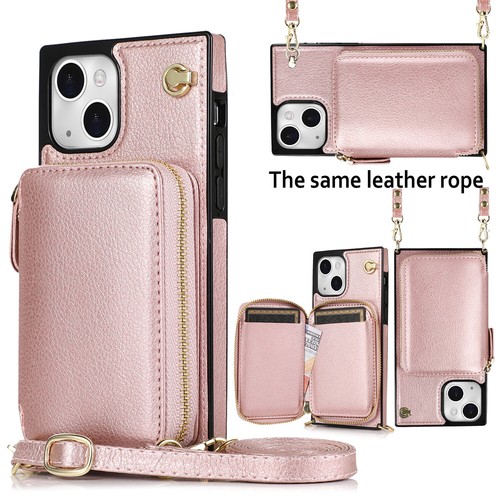 For iPhone 16 15 14 13 12 11 Pro Max XR 8 Plus Zipper Card Wallet Crossbody Case - Picture 55 of 63