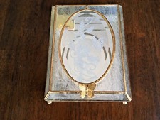 Elegant and Decorative Etched Glass Trinket Box with 24k Gold Plate Trim