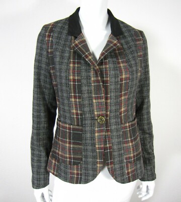Hem & Thread Collared Blazer Size L Large Black Gray Checks 