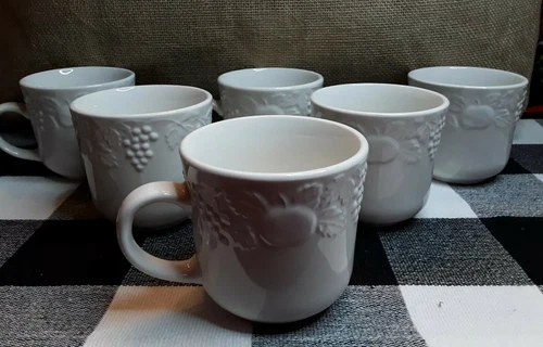Vintage Gibson White Raised Fruit 3" Coffee/Tea Cup (Set of 6)