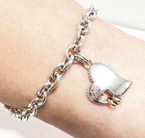 SCOTT KAY 7.5" 16g Sterling Silver Heart 14k Gold Rings Charm Bracelet Women NWT - Picture 13 of 14