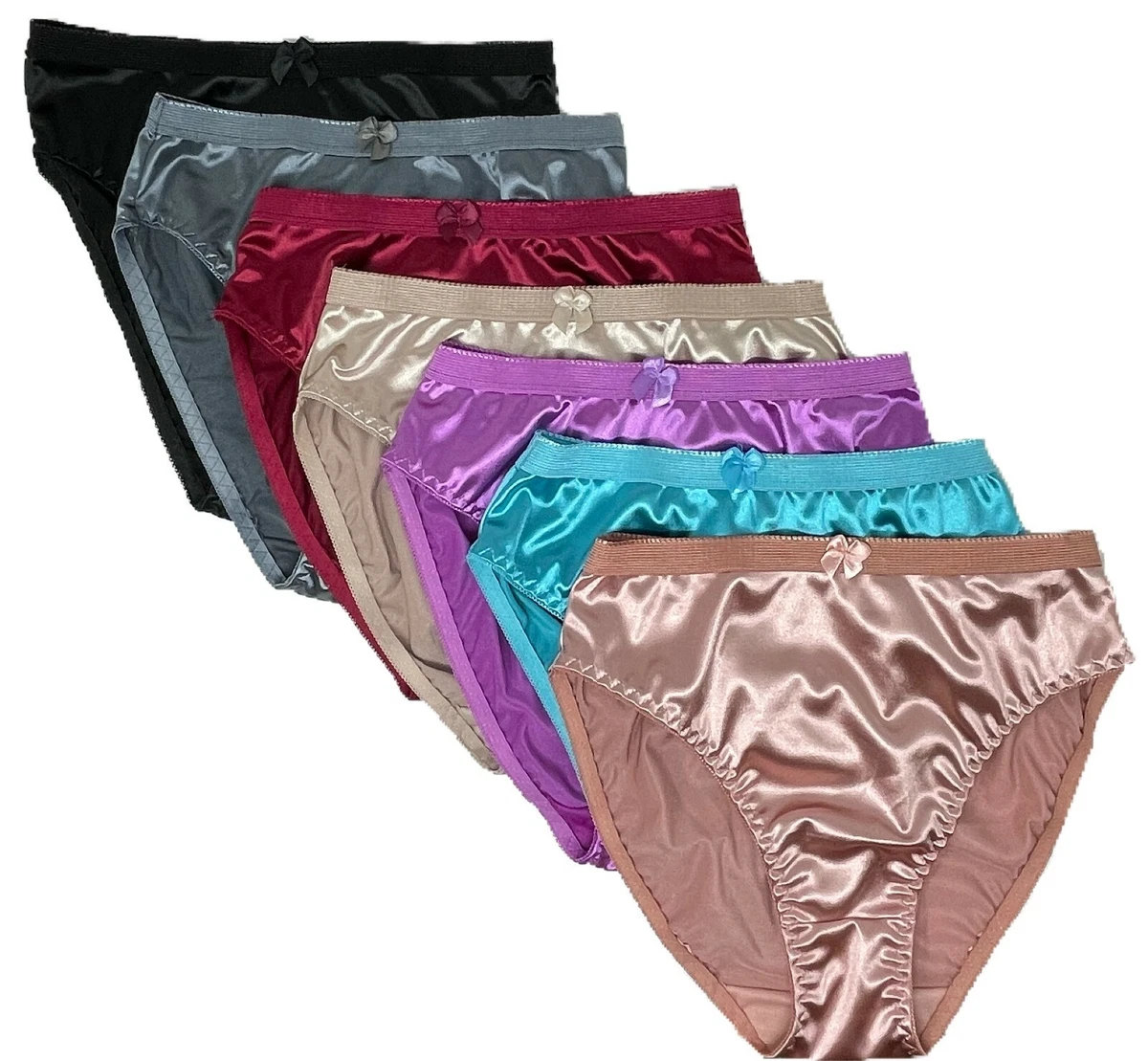 LOT 6 Women Plain Bikini Color Way SATIN Panty Underwear S/M/L/XL