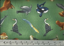 FISH SEALS BIRDS WHALE Pacific Coastal Ocean Life 100 Cotton Quilt Fabric BTY