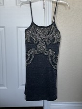 mng by mango dress metallic Grey with Embroidery Size Small 