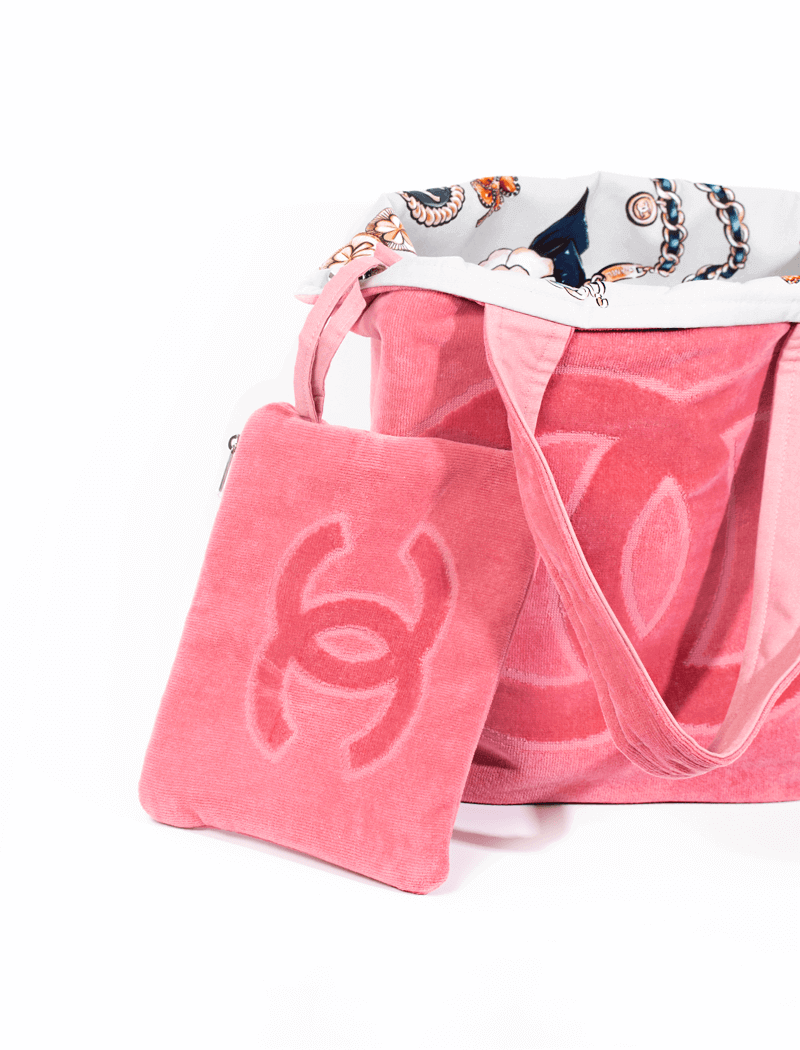 HOT Pink Chanel Beach Towel Bag Chanel Authentic Beach Tote
