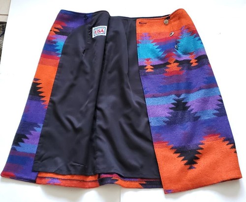 PIONEER WEAR Wool Blend Southwest Women's Multicolor Midi Wrap Skirt, Size 8 New - Picture 6 of 12