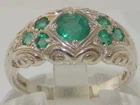 High Quality English 925 Solid Sterling Silver Genuine Natural Emerald Band Ring