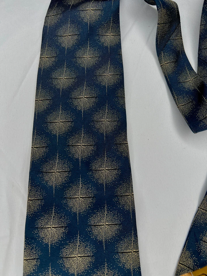 Corbata de seda vintage Donna Karan azul tostado Starburst lunares hecha en EE. UU. estilo años 90 Foto 4 de 4
