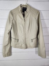  Therapy Jacket Women's  Sz X L Faux Leather Full Zip Moto Beige 
