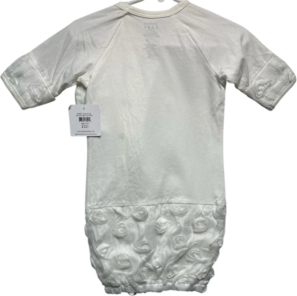 NWT Stephan Baby White Rosettes LS White Cap & Gown Set, 0-6 mos. - Image 2 of 4