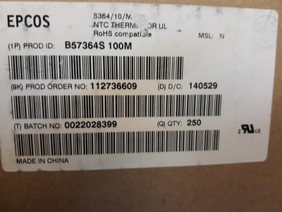 Lot x 50     B57364S100M  Thermistor NTC 10 Ohm 20% 2-Pin Radial 3300K Bulk Auto